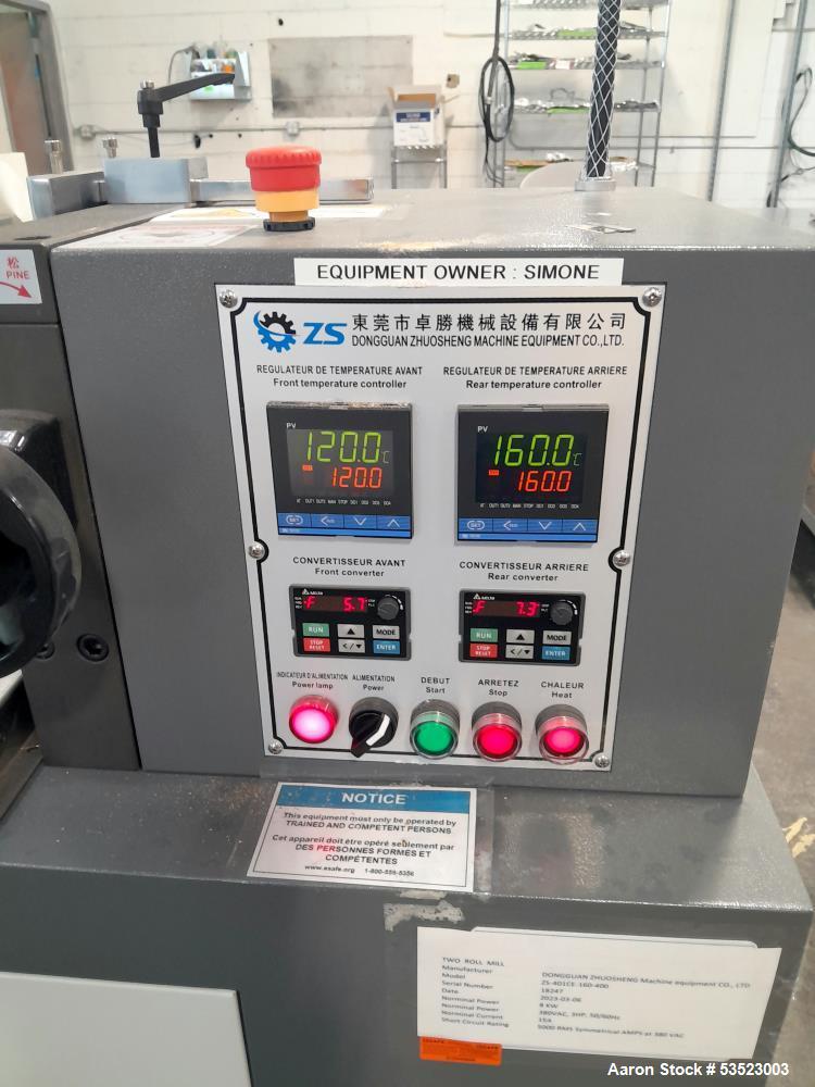 Unused Dongguan Zhuosheng ZS-401CE-160-400 Two-Roll Mill – 400°C, Alloy Rollers, 2023, 1.5 kW Dual Motors