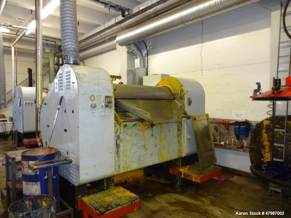 Buhler 16"x51" (400mm x 1300mm) Large Production Three Roll Mill (TRM), Model SDV1300, Serial# 75806. With TRM has electro-hydraulic roll set, electro-hydraulic apron set, automatic roll temperature ...