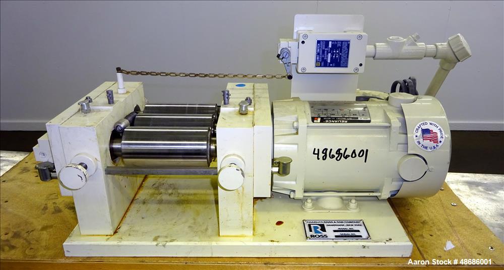 Unused- Ross Lab Horizontal Three Roll Mill, Model 2.5 x 5 TRM, 430/40 Stainless