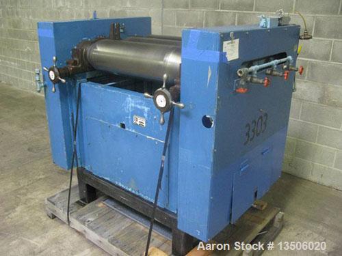 Used-Ross 9" x 24" Three Roll Mill. Cored rolls for cooling. Micrometer adjustment for first and third rolls. Missing end gu...