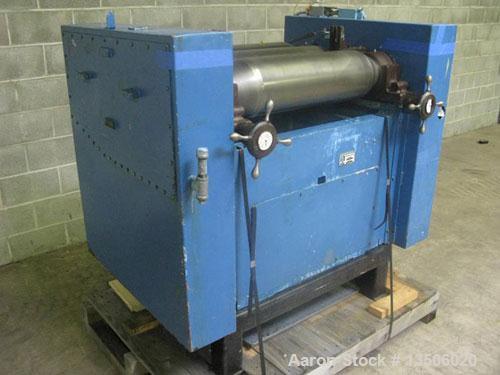 Used-Ross 9" x 24" Three Roll Mill. Cored rolls for cooling. Micrometer adjustment for first and third rolls. Missing end gu...