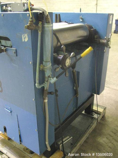 Used-Ross 9" x 24" Three Roll Mill. Cored rolls for cooling. Micrometer adjustment for first and third rolls. Missing end gu...