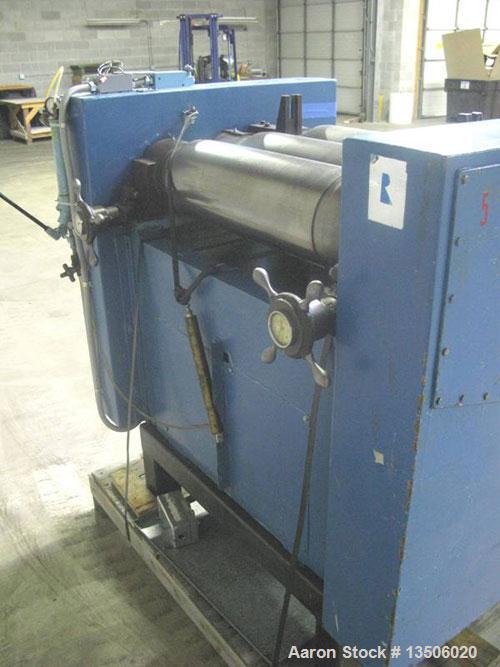 Used-Ross 9" x 24" Three Roll Mill. Cored rolls for cooling. Micrometer adjustment for first and third rolls. Missing end gu...
