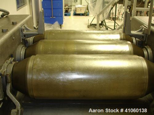 Used J.H. Day Horizontal Three Roll Mill, Model 10 x 22. (3) 10" diameter x 22" wide cored rolls. Knife scraper with discharge pan, bottom drip pan. Manual roll adjustment. Roll speed apron 300 rpm, ...