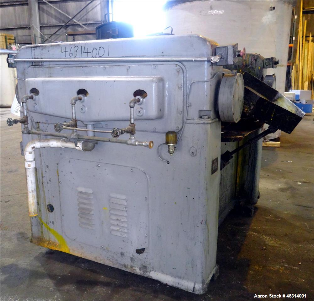 Used J.H. Day Horizontal Three Roll Dispersion Mill, Model 14" x 30". (3) 14" Diameter x 30" wide carbon steel cored rolls. (2) Adjustable bronze edge guides, bottom drip pan, knife scraper with disc...