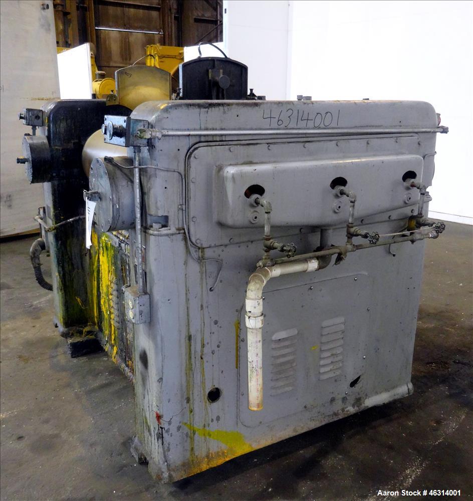 Used J.H. Day Horizontal Three Roll Dispersion Mill, Model 14" x 30". (3) 14" Diameter x 30" wide carbon steel cored rolls. (2) Adjustable bronze edge guides, bottom drip pan, knife scraper with disc...