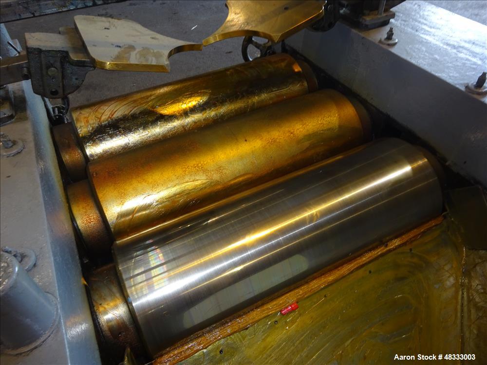 Used Kent Machine Works Horizontal Three Roll Mill, Model 9 x 24, Carbon Steel.