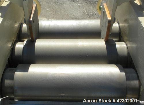 Used Kent Machine Works Horizontal Three Roll Mill, model 6 x 14, carbon steel. (3) 6" diameter x 14" wide cored rolls. Adjustable brass end guides, knife scraper with discharge pan, bottom drip pan....