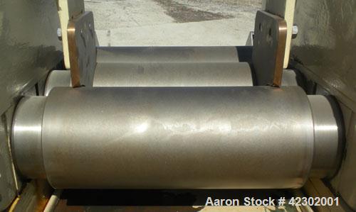 Used Kent Machine Works Horizontal Three Roll Mill, model 6 x 14, carbon steel. (3) 6" diameter x 14" wide cored rolls. Adjustable brass end guides, knife scraper with discharge pan, bottom drip pan....