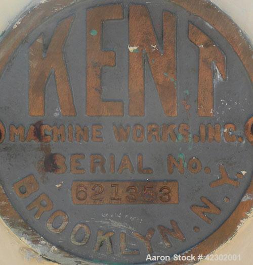 Used Kent Machine Works Horizontal Three Roll Mill, model 6 x 14, carbon steel. (3) 6" diameter x 14" wide cored rolls. Adjustable brass end guides, knife scraper with discharge pan, bottom drip pan....