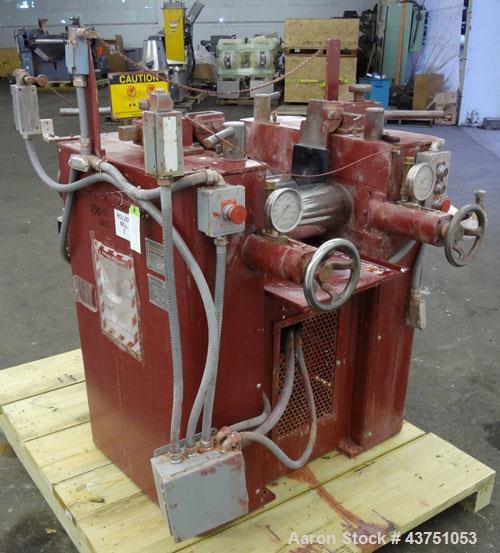 Used Kent Machine Works Horizontal Three Roll Mill, Model 6X14. (3) 6" Diameter x 14" wide chrome plated adjustable cored rolls. Adjustable plastic edge guides, knife scraper with discharge pan, bott...