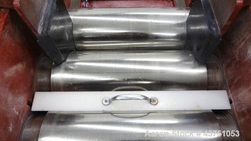 Used Kent Machine Works Horizontal Three Roll Mill, Model 6X14. (3) 6" Diameter x 14" wide chrome plated adjustable cored rolls. Adjustable plastic edge guides, knife scraper with discharge pan, bott...