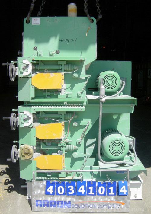 Used Roskamp Champion/ California Pellet Roll Crusher, model TRC900-12, carbon steel. (3) Sets of 2 horizontal rolls, approximately 9" diameter x 12" wide, manually adjustable. Top 2 rolls driven by ...