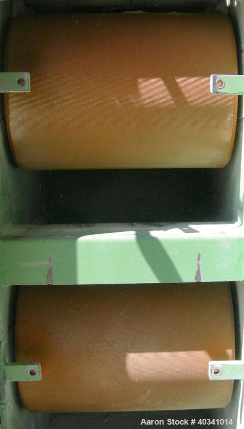 Used Roskamp Champion/ California Pellet Roll Crusher, model TRC900-12, carbon steel. (3) Sets of 2 horizontal rolls, approximately 9" diameter x 12" wide, manually adjustable. Top 2 rolls driven by ...