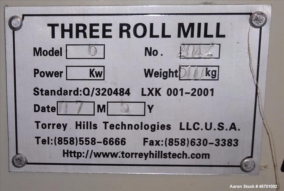 Used Torrey Hills Technologies Three Roll Mill, 6 X 12 T.