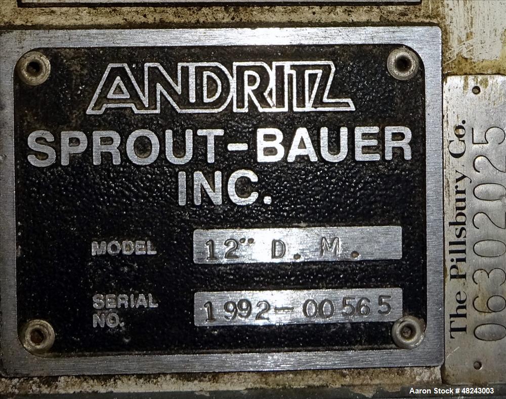 Used Andritz Sprout-Bauer 12" Lab Disc Mill, Model 12"D.M., 316L Stainless Stee