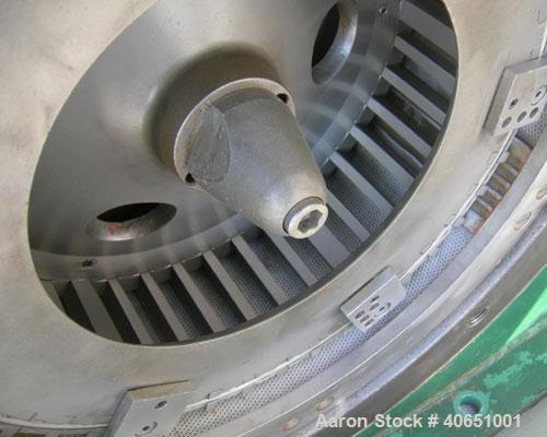 Used Bauermeister Universal Mill, Model UT23, Carbon Steel. Approximately 18" diameter x 6" deep sieve ring assembly with 3 grinding jaw, and 3 sieve plates. Approximately 17 1/2" diameter revolving ...