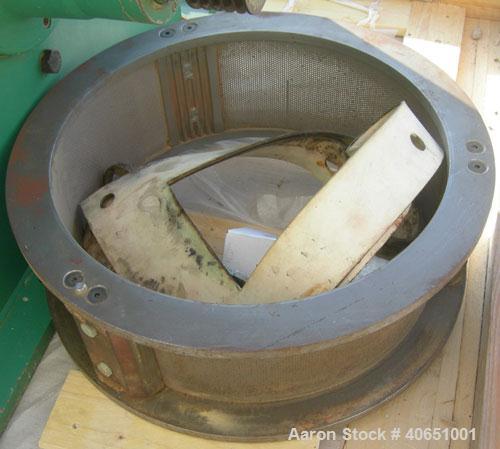 Used Bauermeister Universal Mill, Model UT23, Carbon Steel. Approximately 18" diameter x 6" deep sieve ring assembly with 3 grinding jaw, and 3 sieve plates. Approximately 17 1/2" diameter revolving ...
