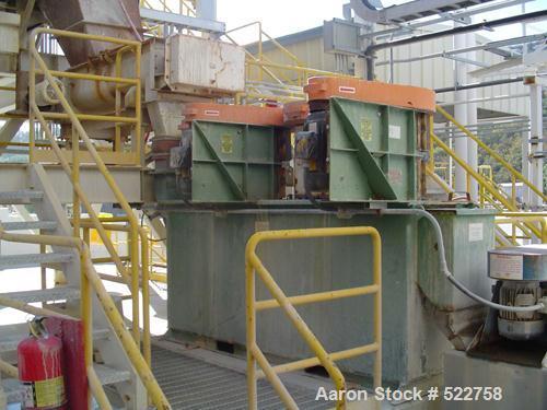 USED: Quinn Process Equipment attrition scrubber. 4 Cell unit,24" x 24" ID tanks, 10' tall cell, 10 hp motor.