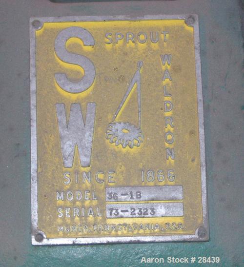 USED: Sprout Waldron Single Runner Attrition/Disc Mill, Model 36-1B. Stainless steel clad housing 48" diameter x 8" deep. 36" diameter revolving disc with carbon steel plates. Hinged front door with ...