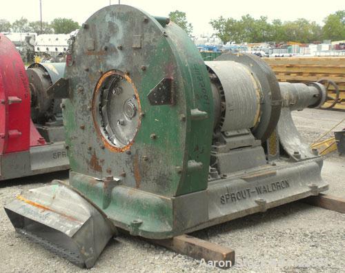 Used Sprout-Waldron Single Runner Attrition Mill, Type 36. Carbon Steel Housing with 446 stainless steel removable grinding plates. 19’’ Diameter front feed opening with (2) 35’’ wide roller feed, dr...