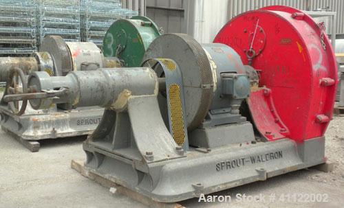 Used Sprout-Waldron Single Runner Attrition Mill, Type 36. Carbon Steel Housing with 446 stainless steel removable grinding plates. 19’’ Diameter front feed opening with (2) 35’’ wide roller feed, dr...