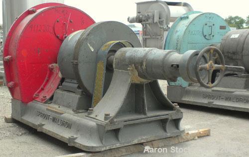 Used Sprout-Waldron Single Runner Attrition Mill, Type 36. Carbon Steel Housing with 446 stainless steel removable grinding plates. 19’’ Diameter front feed opening with (2) 35’’ wide roller feed, dr...