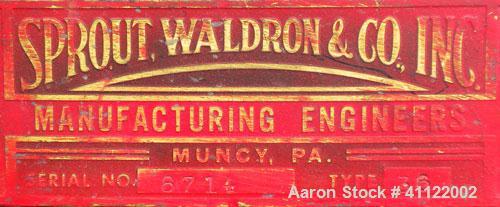 Used Sprout-Waldron Single Runner Attrition Mill, Type 36. Carbon Steel Housing with 446 stainless steel removable grinding plates. 19’’ Diameter front feed opening with (2) 35’’ wide roller feed, dr...