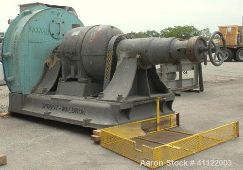 Used Sprout-Waldron Single Runner Attrition Mill, Type 36. Carbon Steel Housing with 446 stainless steel removable grinding plates. 19’’ Diameter front feed opening with (2) 42’’ wide roller feed, dr...