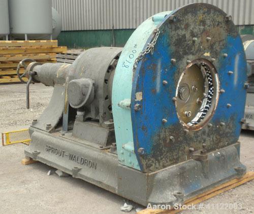 Used Sprout-Waldron Single Runner Attrition Mill, Type 36. Carbon Steel Housing with 446 stainless steel removable grinding plates. 19’’ Diameter front feed opening with (2) 42’’ wide roller feed, dr...
