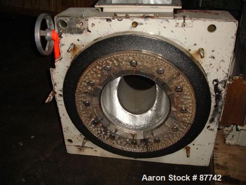USED: Sprout Waldron/Kopper single disc mill, model DM-24. Stainless steel contact surfaces, 24" diameter disc, hand wheel plate gap adjustment, gravity feed, swing away front cover, belt driven with...