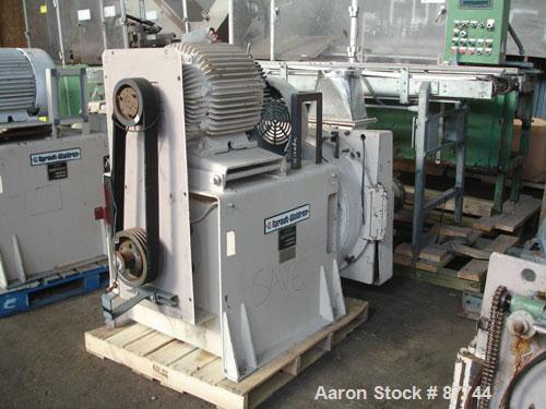 USED: Sprout Waldron/Kopper Single Disc Mill, model DM-24. Stainless steel contact surfaces, 24" diameter disc, hand wheel plate gap adjustment, gravity feed, swing away front cover, belt driven with...