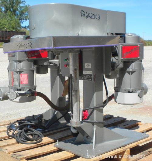Used Szegvari Attritor, Type 01HDT, Size 01. Requires an attritor shaft and 750 CC tank. Approximate .25 liter working capacity. Driven by a 1/4 hp, 3/60/208-230/460 volt, 1728 rpm varispeed motor, 3...