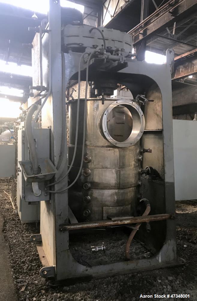 Used Union Process Szegvari Attritor, Type Batch, Model 200SDSA. Stainless steel jacketed bowl, approximately 40" diameter x 65" deep, stainless steel jacket rated 80 psi at 220 degrees F. Replaceabl...