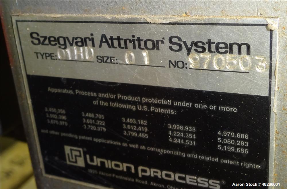 Used Union Process Szegvari Laboratory Batch Attritor Mill, Type 01-HD, Size 01