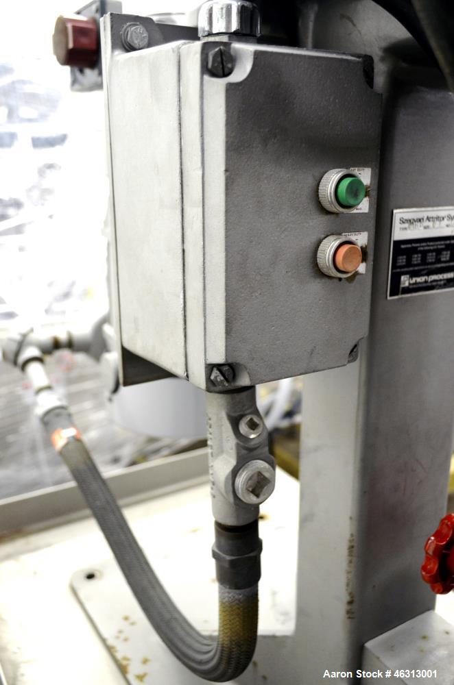 Used Union Process Szegvari Laboratory Batch Heavy Duty Attritor Mill, Type 01HD, Size 01. Approximately 250cc (0.1 gallon) lined tank 3" diameter x 4-1/2" deep, carbon steel jacket. Manual bowl heig...