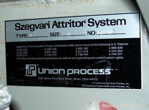 Used: Union Process Szegvari Attritor, Type 15S, Size 15. 18" x 20" jacketed stainless steel grinding chamber. 1 1/2" diamet...
