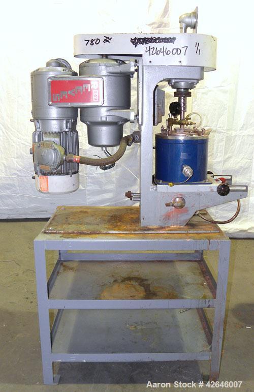 Used Union Process Szegvari Attritor Laboratory Batch Mill, Type 1 S, Size 1. Stainless steel tank, approximate 0.8 gallon working capacity, 1.5 total. 1 Gallon media volume. Carbon steel jacket. Rem...