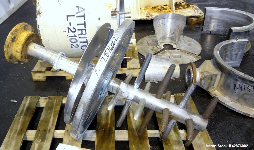 Used Union Process Szegvari Continuious Attritior Mill, Model Q100. 316 Stainless steel grinding chamber, 32" diameter x 32" deep. Flow rate 80 to 120 gallons per minute. Carbon Steel jacket rated 10...