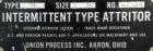 Used Union Process Intermittent Type Laboratory Batch Attritor Mill, Type B, Size 1S. 304 Stainless steel tank, approximate 0.8 gallon working capacity, 1.5 total. 1 Gallon media volume. Carbon steel...