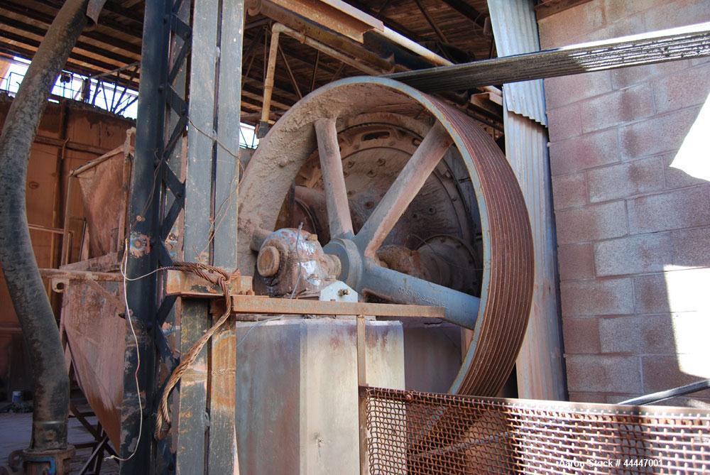 Used Hardinge Ball Mill, 9', 300 hp motor.  Includes a spare motor, complete set of rubber liners, centrifugal pump.  Last running <3/8" silicified feed at a design rate of 800 tpd.
