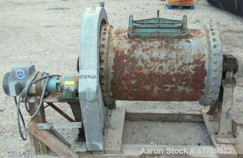 Used Ball Mill, Brick Lined/Carbon Steel. Approximately 21" diameter x 32" straight side. Approximate 6.4 cubic foot capacity (47.95 gallon). 12 1/2" x 8 1/2" charge/ discharge with cover. Driven by ...