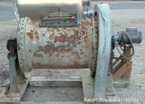 Used Ball Mill, Brick Lined/Carbon Steel. Approximately 21" diameter x 32" straight side. Approximate 6.4 cubic foot capacity (47.95 gallon). 12 1/2" x 8 1/2" charge/ discharge with cover. Driven by ...