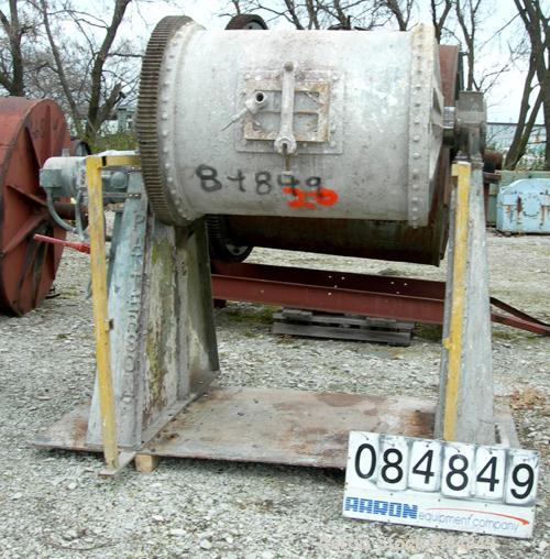USED: Patterson ball mill, carbon steel, lined non-jacketed chamber 32" diameter x 44" long, 153 total gallon capacity. 12" x 8" charge port with 2 covers. Driven by a 5 hp, 3/60/220/440 volt, 1750 r...