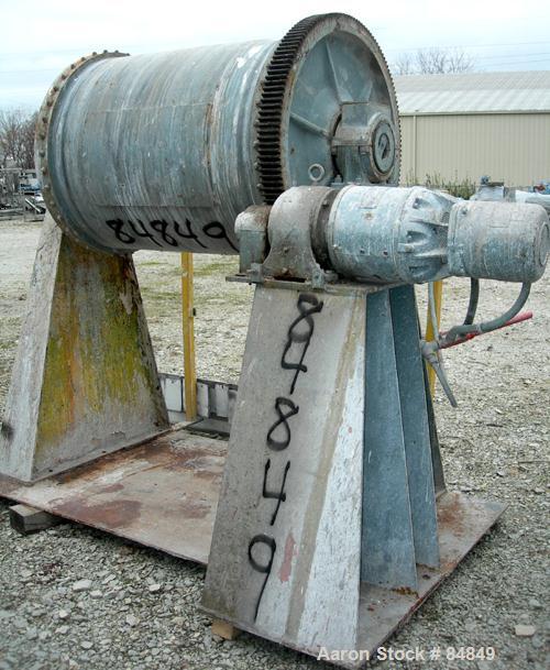 USED: Patterson ball mill, carbon steel, lined non-jacketed chamber 32" diameter x 44" long, 153 total gallon capacity. 12" x 8" charge port with 2 covers. Driven by a 5 hp, 3/60/220/440 volt, 1750 r...
