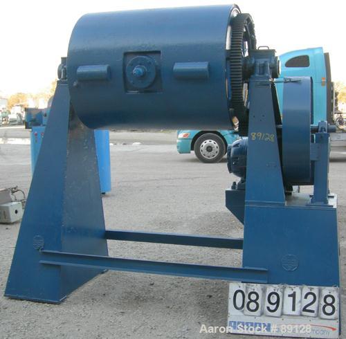 USED: Paul O Abbe Ball mill, model 5ABM, carbon steel. Cylinder approximately 37" diameter x 49" long, 13" x 14" charge port with cover. Jacket chamber plugged and cannot be used. Unit gear driven by...
