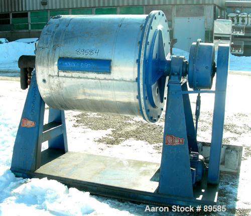 USED: Paul O Abbe ball mill, model 6BM. Carbon steel Teflon lined jacketed chamber. Internal rated atmos, jacket rated 40 psi. 32" diameter x 36" long, 125 total gallon capacity, 60 gallon working ca...
