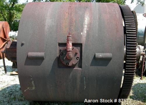 Used Paul O Abbe Ball Mill, Model BM-1. Carbon steel jacketed chamber, non-lined. 72" Diameter x 60" long, 1057 total gallon capacity. 12" x 14" Charge port, no cover, 3" liquid discharge. Unit gear ...