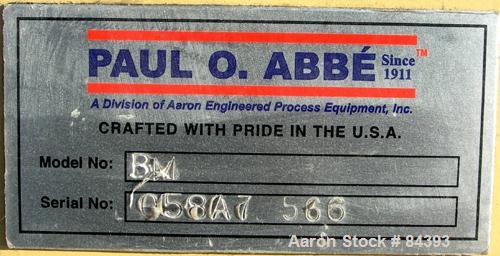 USED: Paul O Abbe ball mill, model BM8A. 24" diameter x 30" long inside shell. Cylinder material abrasion resistant steel. Fully welded lifter bars. Total mill volume 70 gallons. Free flowing cooling...