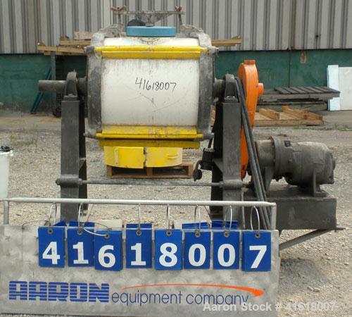 Used Abbe Engineering Ball Mill, porcelain lined chamber. 18" diameter x 16" long. Approximate 18 gallon (2 cubic foot) capacity. 6-1/2" charge/discharge port with clamp down cover. Driven by a 1/2 h...